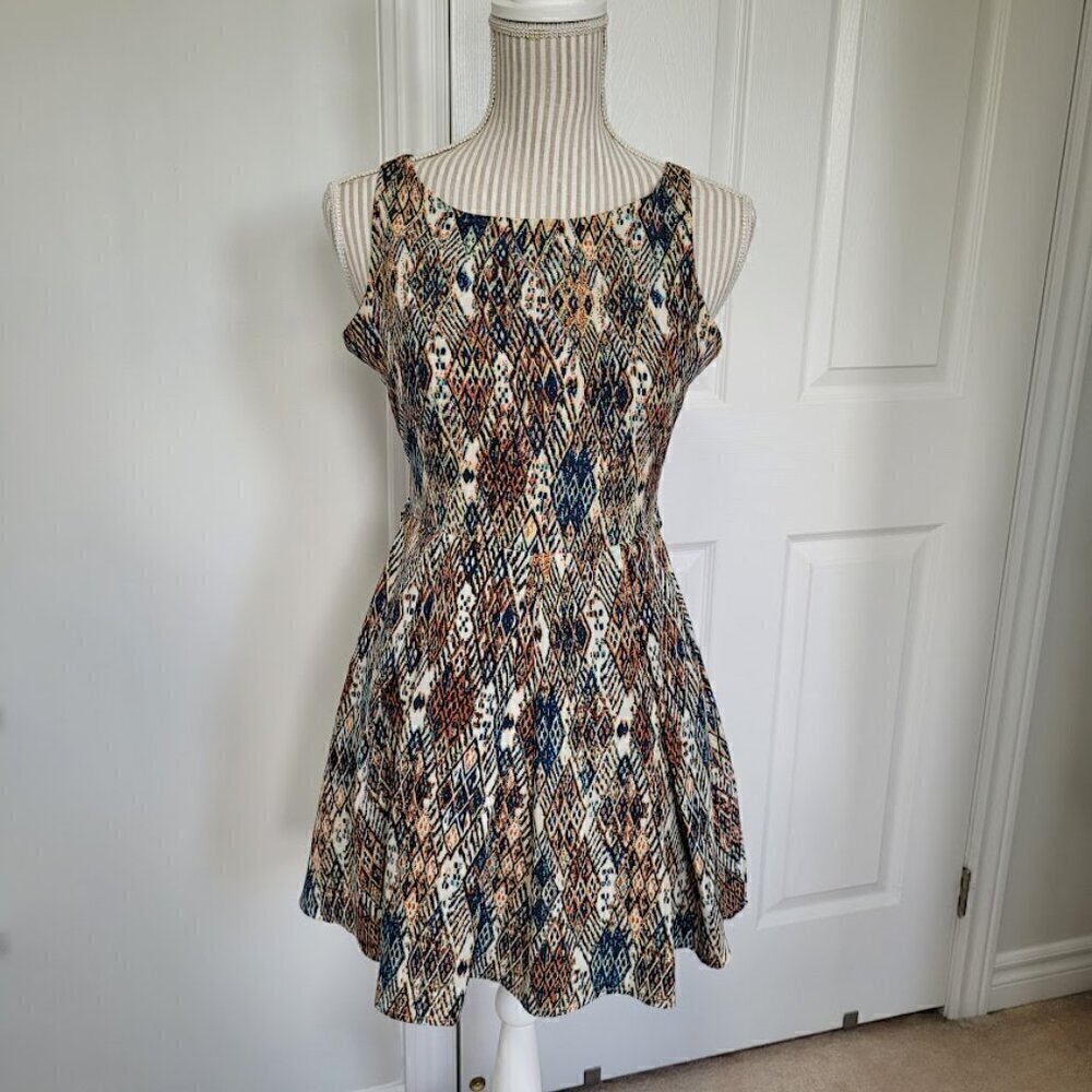 Pixie + Diamond Abstract Midi Dress High Neck Fit Flare Small - Picture 12 of 12